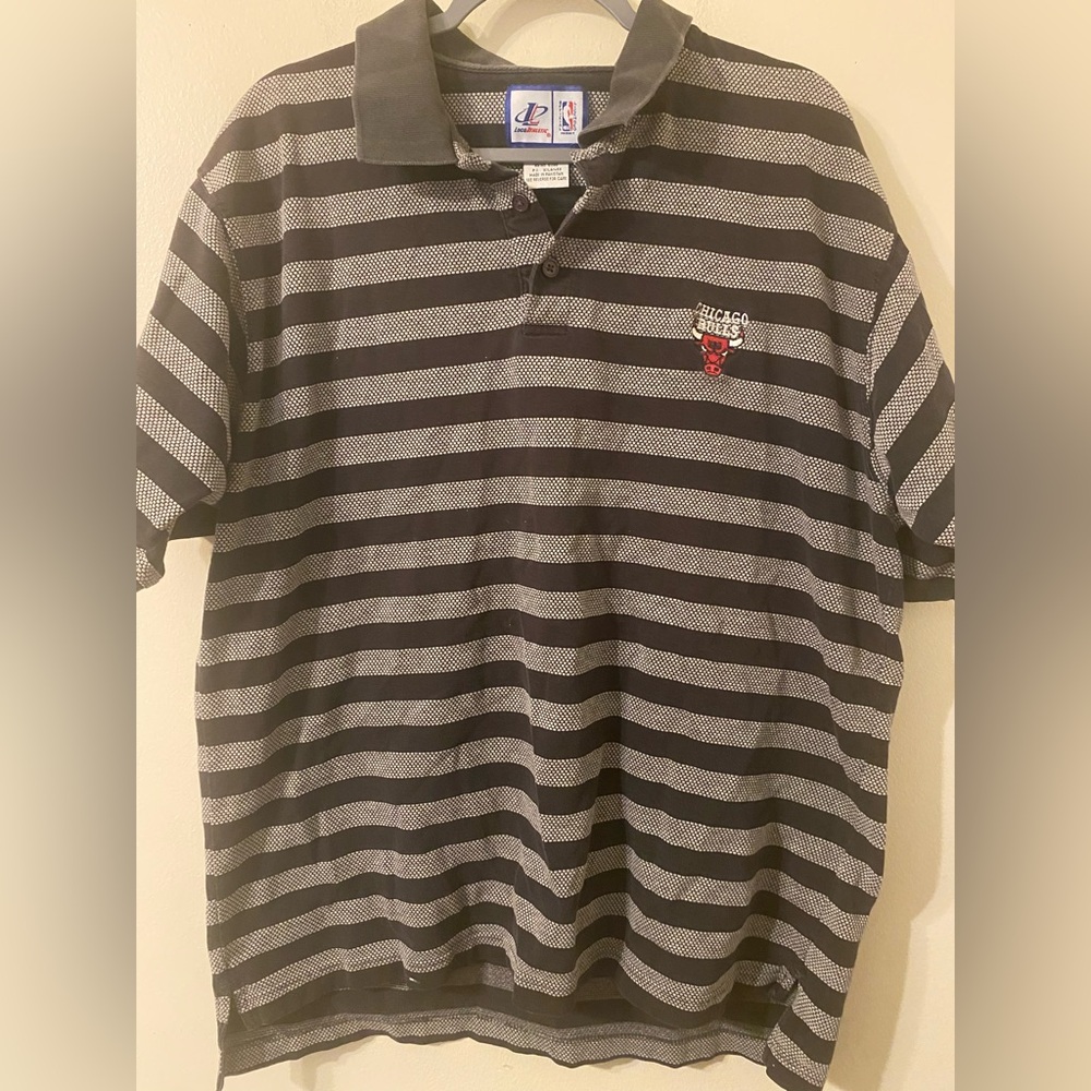 VTG 1990s Logo‎ Athletic Gray Black Striped Chicago Bulls Polo Shirt Size XL